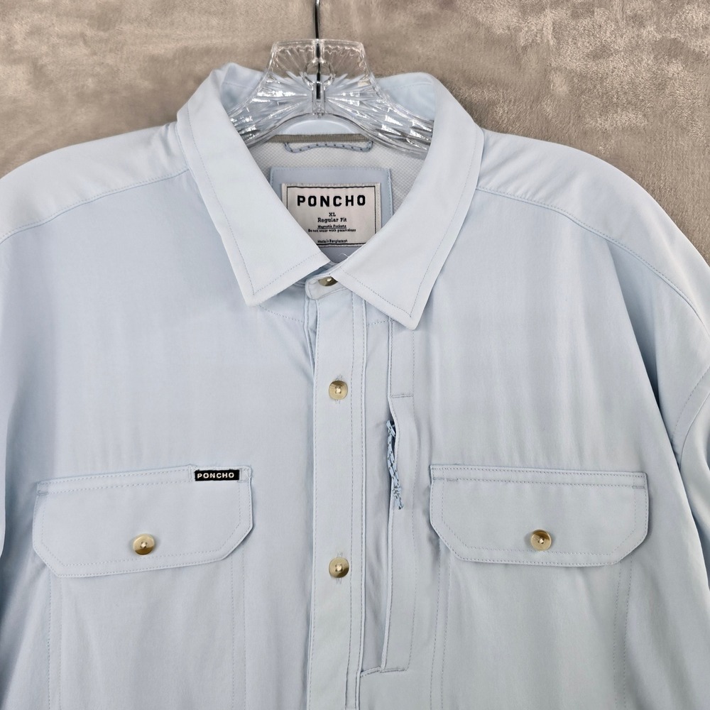 Poncho Fishing Shirt Men XL Blue Long Sleeve Magnetic Pockets Regular Outdoor**
